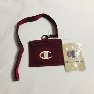 Champion lanyard  pouch exterior zipper pocket id pocket red wine.